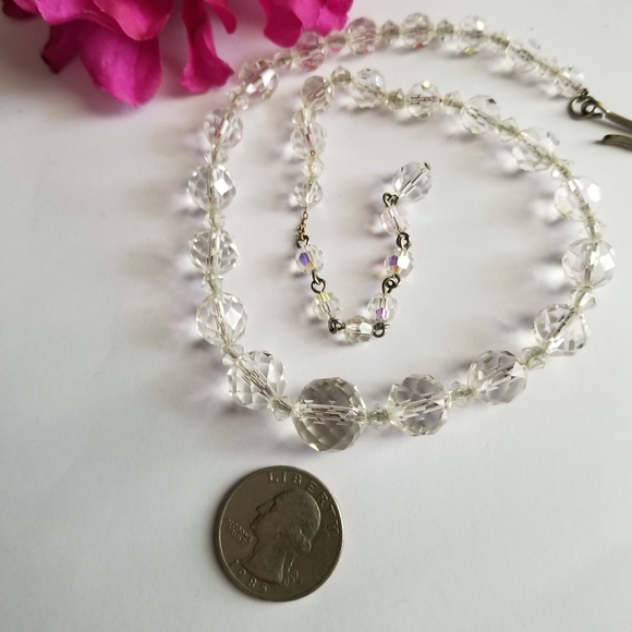 Vintage sparkly clear beads necklace choker art deco short adjustable - Picture 5 of 13